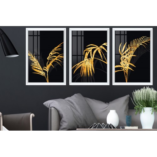 Black And Gold Leaves Tablo Seti