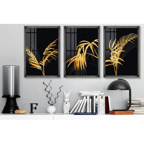 Black And Gold Leaves Tablo Seti