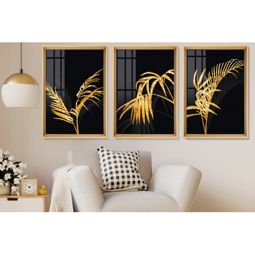 Black And Gold Leaves Tablo Seti