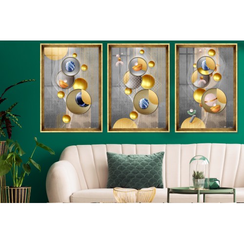 Postmodern Geometric Gold Tablo Seti