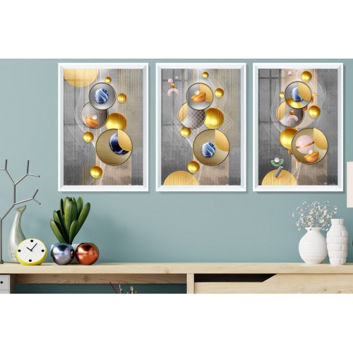 Postmodern Geometric Gold Tablo Seti