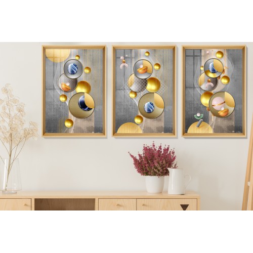 Postmodern Geometric Gold Tablo Seti