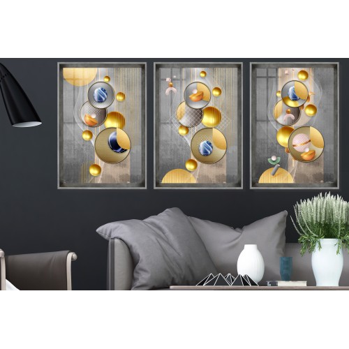 Postmodern Geometric Gold Tablo Seti